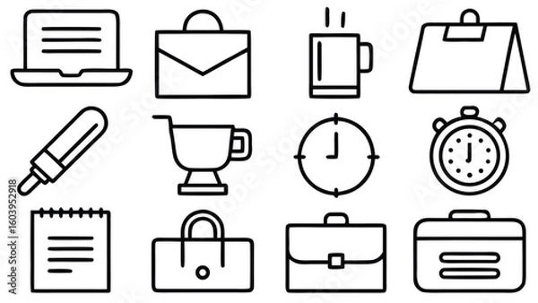 Fototapeta Office and Productivity Line Icon Set for Workspaces, Business Tools, and Task Management