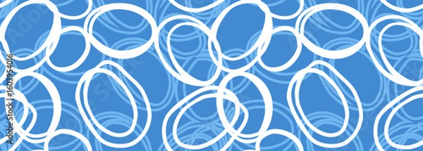 Fototapeta Dynamic abstract vector pattern featuring overlapping hand drawn circle shapes  on an blue background. Bold, modern, and artistic design, ideal for textiles, wallpapers, and packaging.