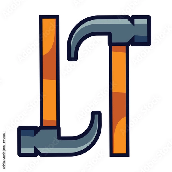 Obraz A flat 2D cartoon illustration of a hammer with a simple and clean design. Featuring bold outlines and minimal color palette, this vector is perfect for construction-themed projects, DIY content