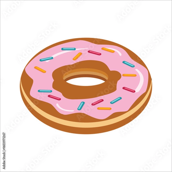 Obraz Minimalist flat vector of a donut with colorful sprinkles. Great for dessert menus or food-related content.