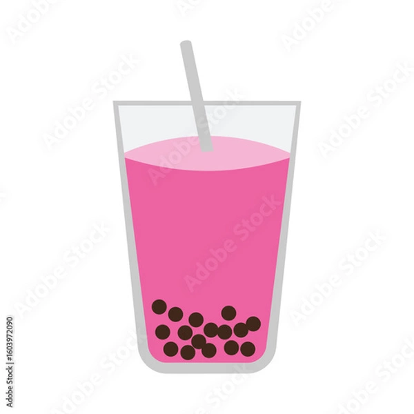 Obraz Minimal 2D vector of bubble tea drink with tapioca pearls. Perfect for beverage menus or app icons.