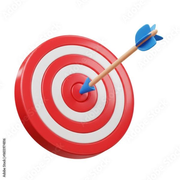 Fototapeta A red target with a blue arrow precisely hitting the bullseye, illustrating accuracy and focus. isolated on a transparent background, png, cutout