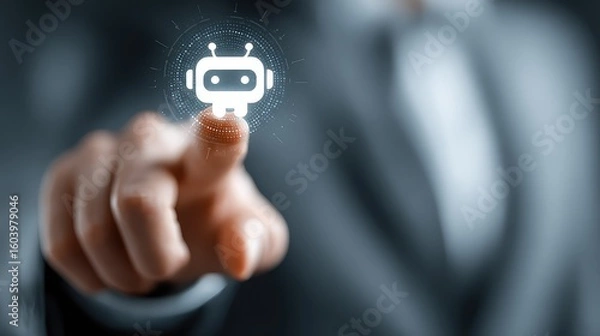 Fototapeta Chatbot assistant on interface offering smart customer support, automated replies, business communication, AI-powered service experience, and futuristic contact system