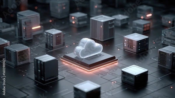 Fototapeta Cloud computing platform using AI-powered systems for encrypted data storage, smart file access, and scalable infrastructure in modern enterprise solutions
