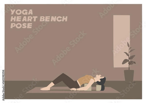Fototapeta Woman Yoga Heart Bench Pose Illustration for Minfullness and Relaxation. Sleep position