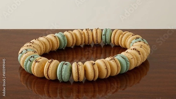 Fototapeta Delicious macaron arrangement in creative circle display