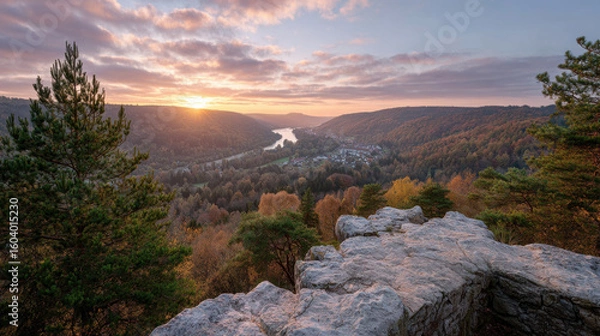 Fototapeta breathtaking sunset illuminating ancient castle in czech republic casting long shadows across landscape and