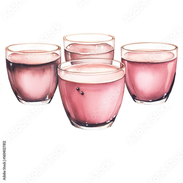 Fototapeta three pink glasses of coffees isolated on transparent background