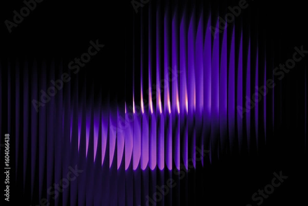 Fototapeta Vibrant purple and peach gradient with shimmering wave pattern. Neon-inspired light distortion on soft-toned glass.  The neon-inspired hues highlight the contours