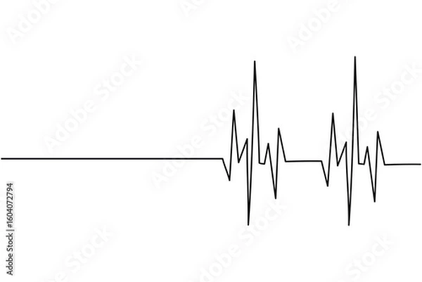 Obraz Heartbeat with heart continuous one line drawing on white background isolate outline vector illustration
