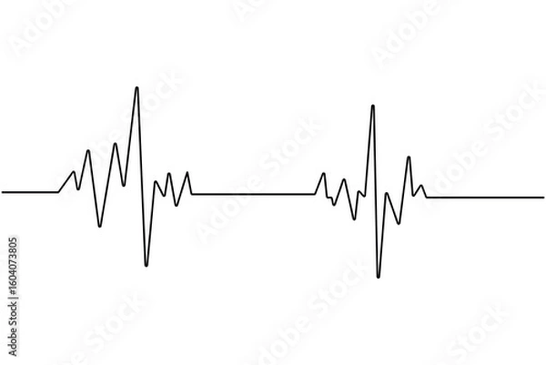 Obraz Heartbeat with heart continuous one line drawing on white background isolate outline vector illustration