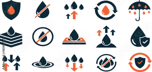 Fototapeta Waterproof and repellent surface editable stroke outline icons set isolated on white background flat vector illustration.
