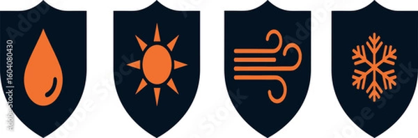 Fototapeta Weather shield editable stroke outline icons set isolated on transparent background flat vector illustration
