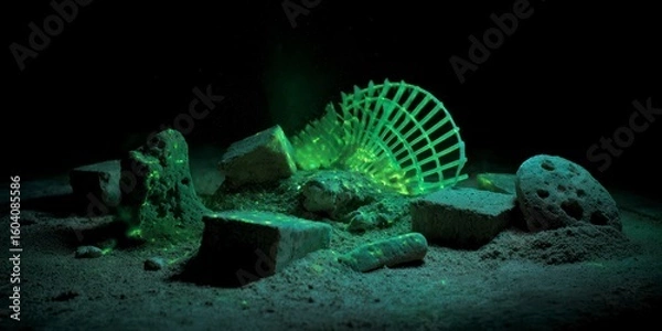 Fototapeta Glowing emerald green objects collection