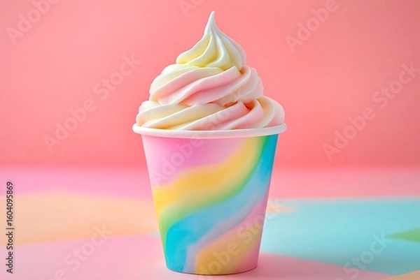 Fototapeta Soft serve ice cream on Colorful paper cup, Tutti Frutti flavor