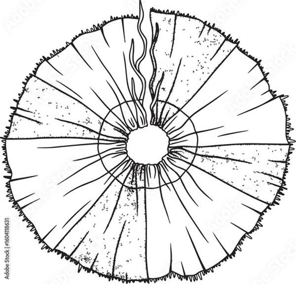 Fototapeta Radial pattern with central opening and fringed edge black and white