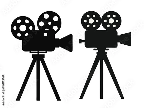 Fototapeta Silhouette vintage movie camera set  on tripod vector.eps