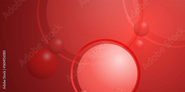 Fototapeta Abstract red backdrop featuring radiant spheres and translucent circles creates a visually appealing composition, highlighting the interplay of shapes and tonal variations