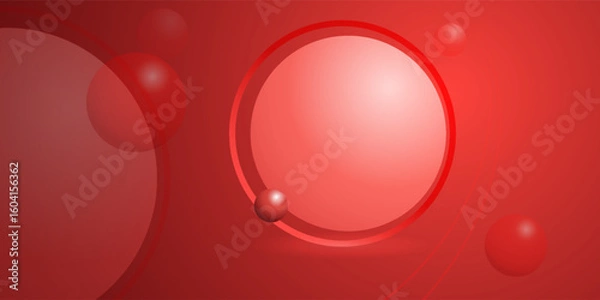 Fototapeta A modern red gradient backdrop presents a bright circle with a double red ring alongside smaller red spheres to create a clean, visually compelling, and contemporary design.