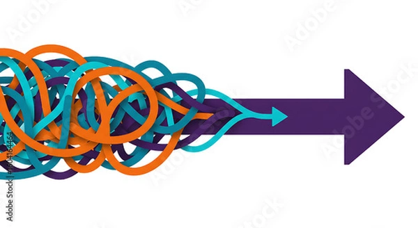 Fototapeta "Colorful Tangled Lines to Arrow Vector – Modern Infographic Flow Concept on White Background"
