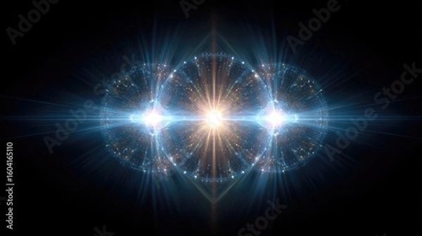 Fototapeta Abstract design with light bursts and glowing shapes.