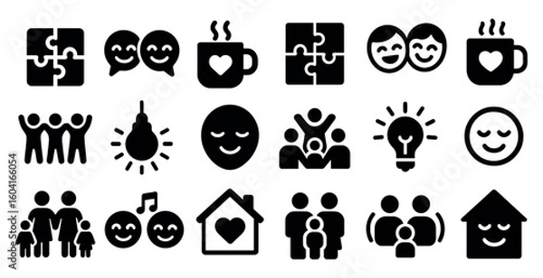 Fototapeta Family silhouette icons set – solid, filled, community and relationship symbols