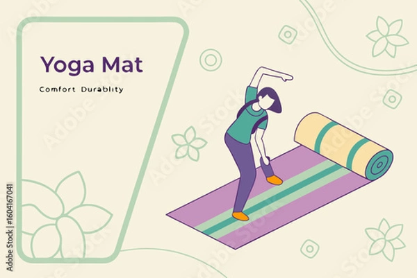 Obraz A person practicing yoga on a colorful mat with a rolled up yoga mat nearby emphasizing comfort and durability