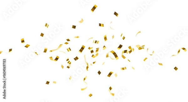 Fototapeta Highlighted gold confetti twirling with slow-motion aesthetic with transparent BG
