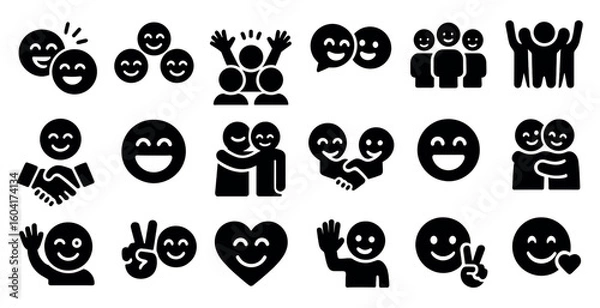 Fototapeta Communication and teamwork icons set – solid, filled, cooperation symbols