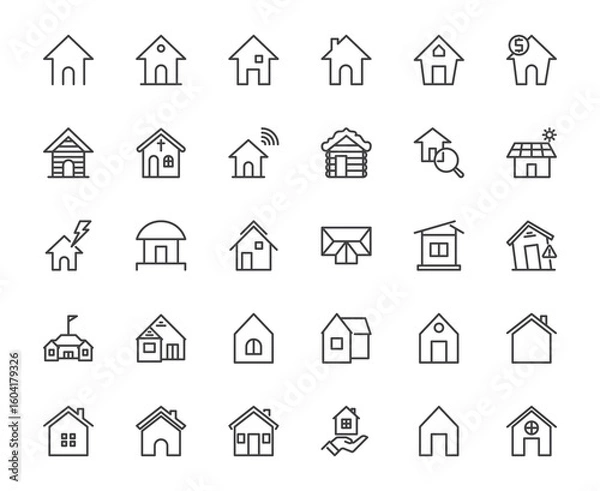 Fototapeta Simple multi collection of home outline icon and related on white background, real estate and investment concept, 48x48 pixel perfect icon editable stroke line for web, media, ux,ui, application