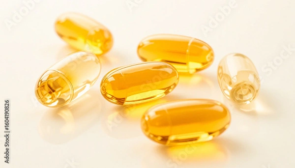 Obraz Fish oil supplement capsules isolated on white background. Clipping path.