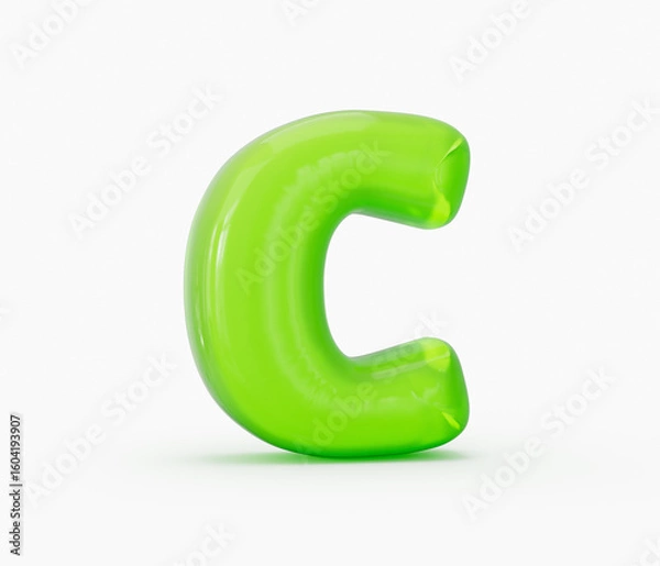 Fototapeta Green colorful shiny jelly alphabet C isolated on white background. 3d illustration