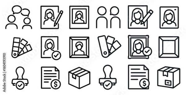 Fototapeta Business and office outline icons set – linear, flat, corporate and professional symbols