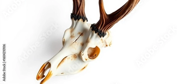 Fototapeta Close-up of a roe deer skull, isolated on white,  science,  close-up