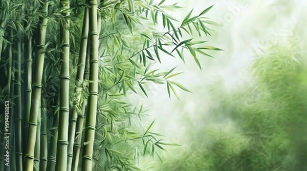 Fototapeta Lush green bamboo grove in soft light.