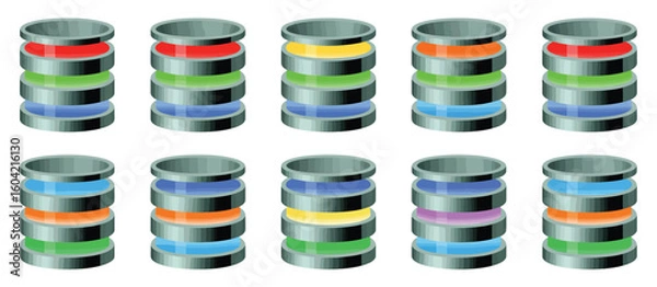 Fototapeta Colorful stacked cylinders representing data storage or technology