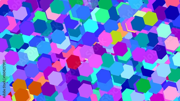 Fototapeta Hexagon Array of Colors: An eye-catching image features an intricate array of colorful hexagons, overlapping to create a dynamic and engaging abstract composition.