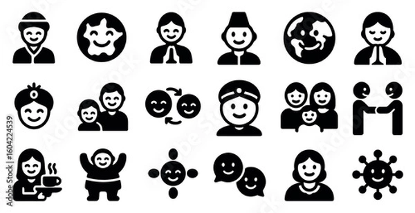 Fototapeta Culture and community solid icons set – filled, people, global interaction symbols