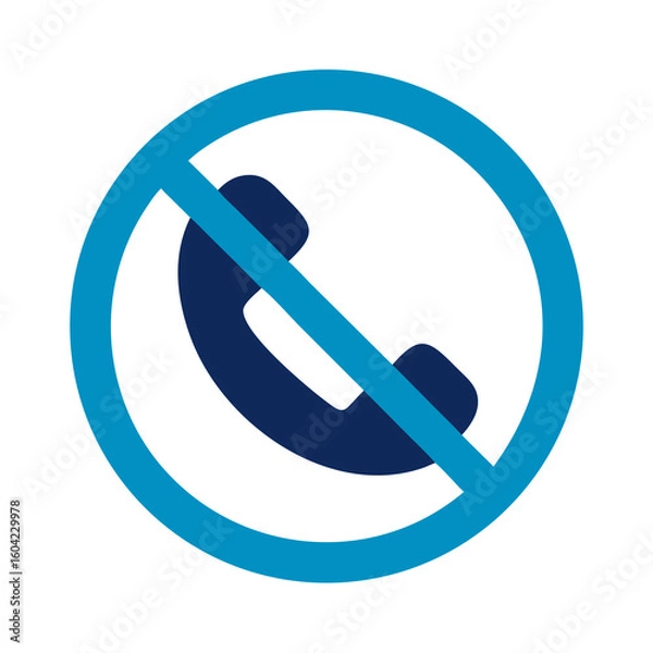 Obraz A blue telephone handset icon with a light blue circle and diagonal line through it on black