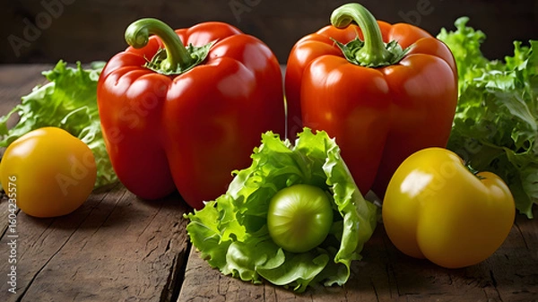 Fototapeta colorful combination of fresh vegetables including carrots, peppers and broccoli