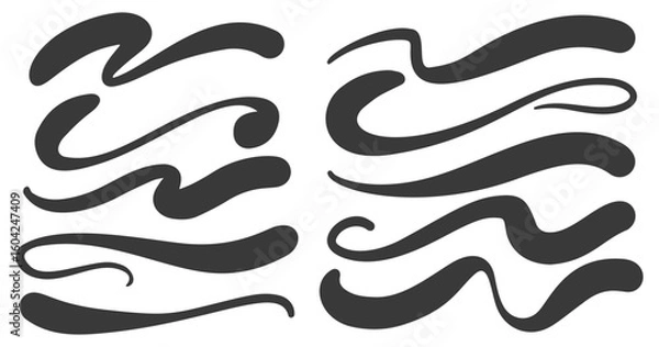 Fototapeta Underline swoosh and swash vector hand drawn calligraphy signs. Vector curly strokes. Decorative elegant elements. Squiggly wavy flourish