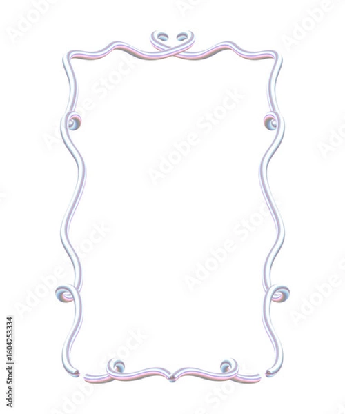 Fototapeta Whimsical Coquette Frame 05. Wavy Iridescent Border with Scroll Accents. Pink Pearlescent Outline on Transparent Background.