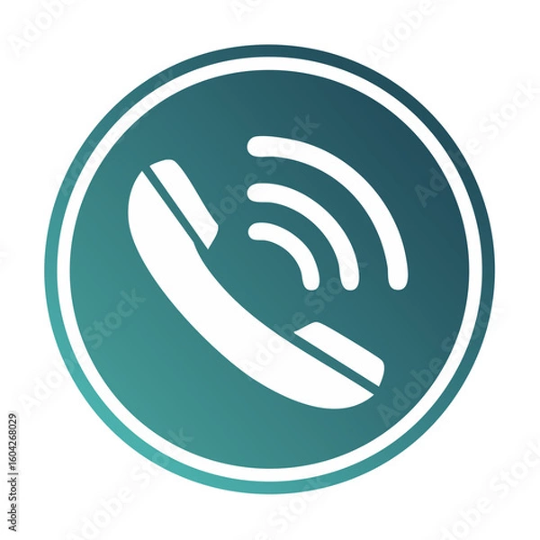 Fototapeta Phone receiver icon within a circle with radiating signal waves against a dark background for communication use