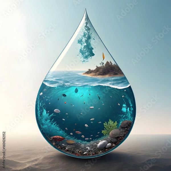 Fototapeta polluted ocean turning into crystal blue from one
