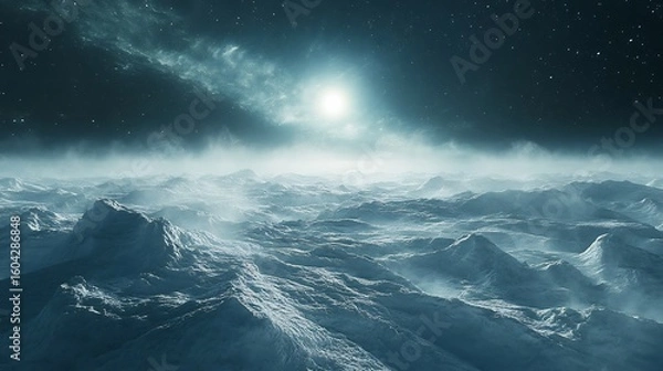 Fototapeta Snowfield stretching endlessly beneath aurora lit sky no human no labelling no logo