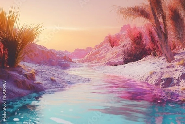 Fototapeta Vibrant oasis the heart of an endless desert no human no labelling no logo