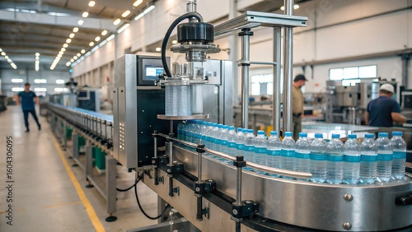 Fototapeta High-Tech Water Bottling Line Vector Art