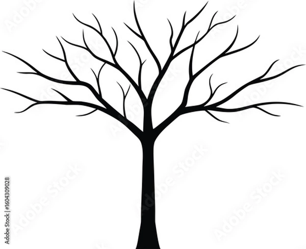 Fototapeta A silhouette of a bare tree with thin branches isolated on white background Ai Generated
