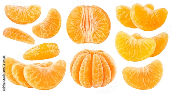 Obraz Izolowane segmenty cytrusowe. Zbiór segmentów Ofrutowanych Owoców Tangerine, Orange i innych cytrusowych