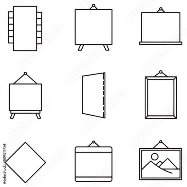 Fototapeta Simple minimalist outline illustrations of presentation boards, tables, and pictures for design concepts